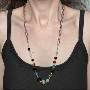 Multicolor Beaded Necklace glass beads handmade gold and silver handmade
